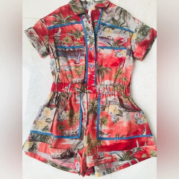 NWOT Zimmermann Red Palm Style Alight Pocket Detail  Kids Playsuit. Size 2T - Picture 9 of 10